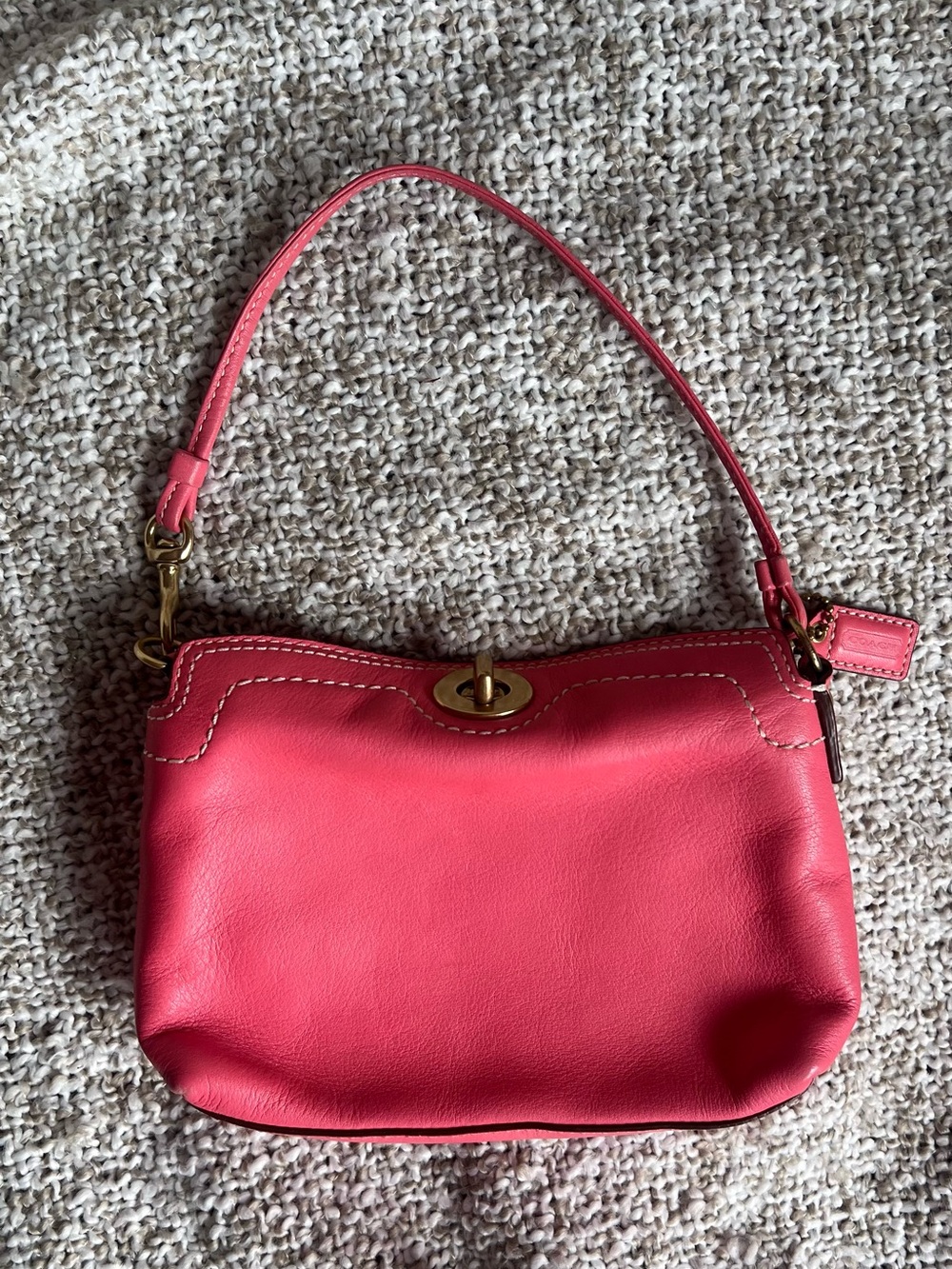 Vintage Y2K Coach Pink Leather Mini Turnlock Shoulder Bag in coral pink